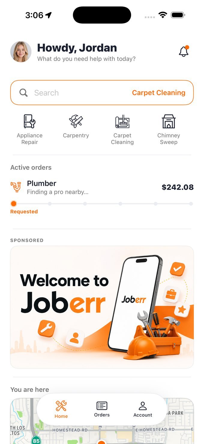 Joberr home screen