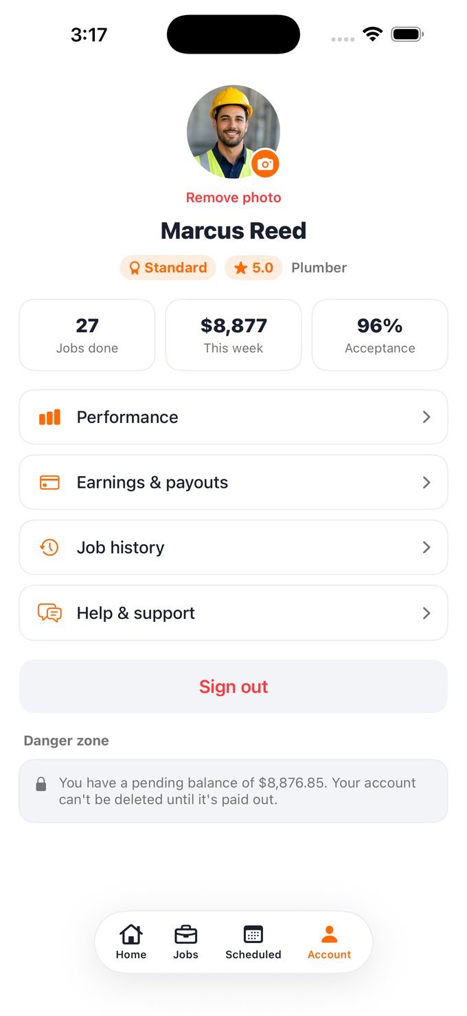 Pro profile screen