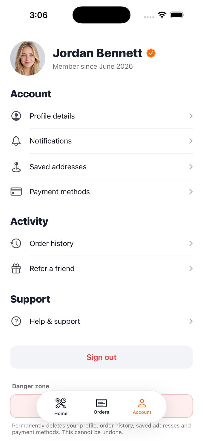 Joberr account screen