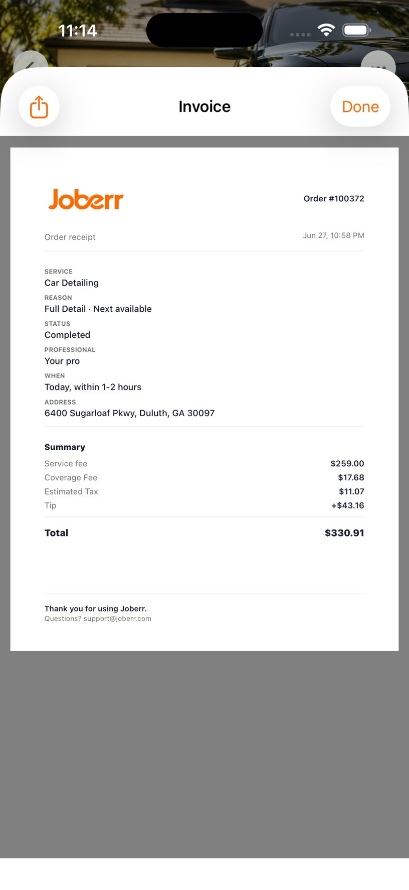 Order invoice and receipt